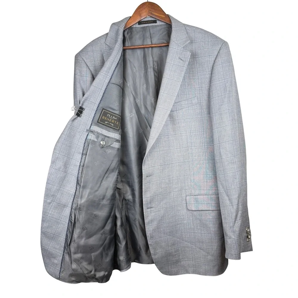 Jos. A. Bank Reserve Mens Silk Wool Blend Plaid Sport Coat 48L Corporate Wedding